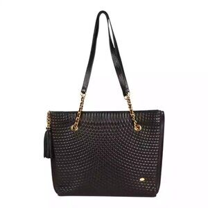 Authentic Bally black soft diamond stitched leather shoulder bag